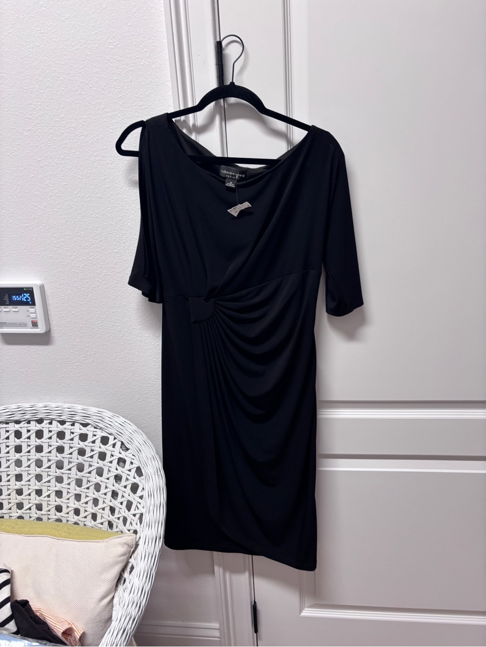 connected apparel Black One-Shoulder Ruched Midi Dress